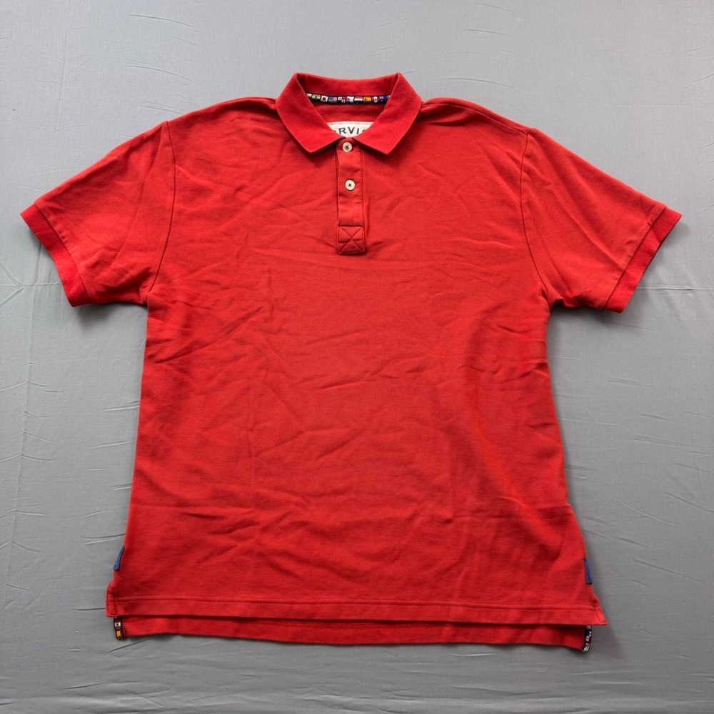 Orvis Ultimate Travel Gear Red Polo Shirt Mens Large 100% Cotton Flag Trim Pique